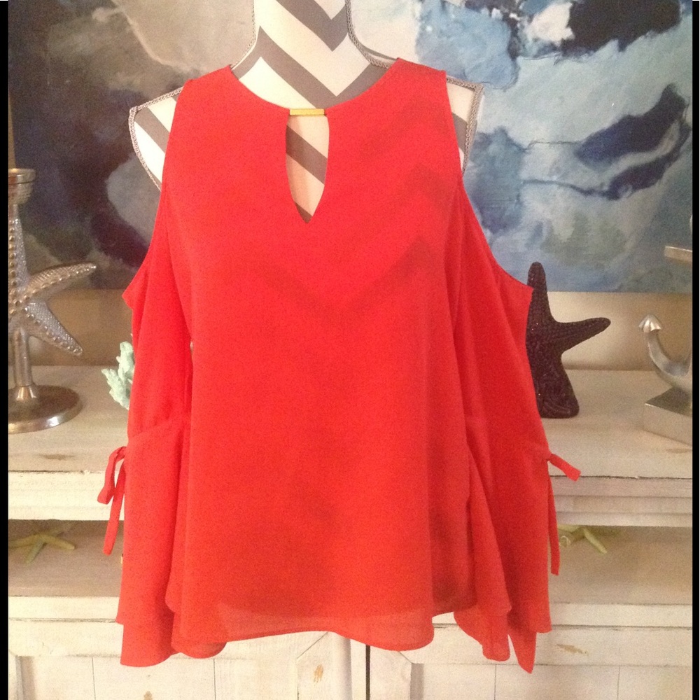 MICHAEL KORS cold shoulder coral‎ blouse size S